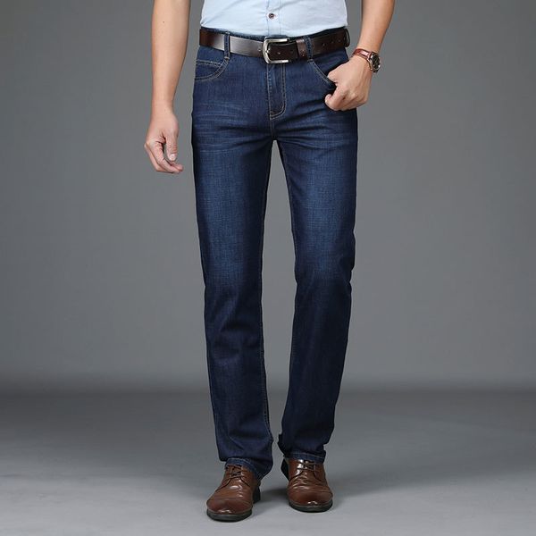 

2018 zdjp summer spring men's casual business straight jeans pants fashion cotton elastic thin brand-clothing denim soft new, Blue