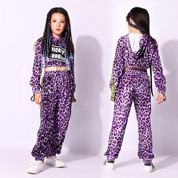 

children's jazz dance costume fashion leopard hip hop performance clothing girls costume danse moderne jazz stage outfit dl3129, Black;red