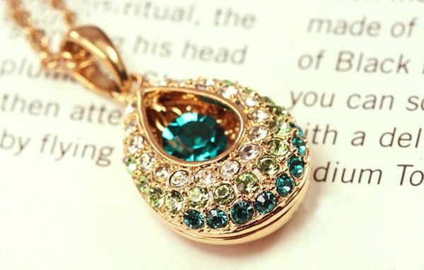 

whole salefashion girls multi-colored crystal rhinestones inlaid teardrop shaped pendant necklace women charming jewelry, Silver