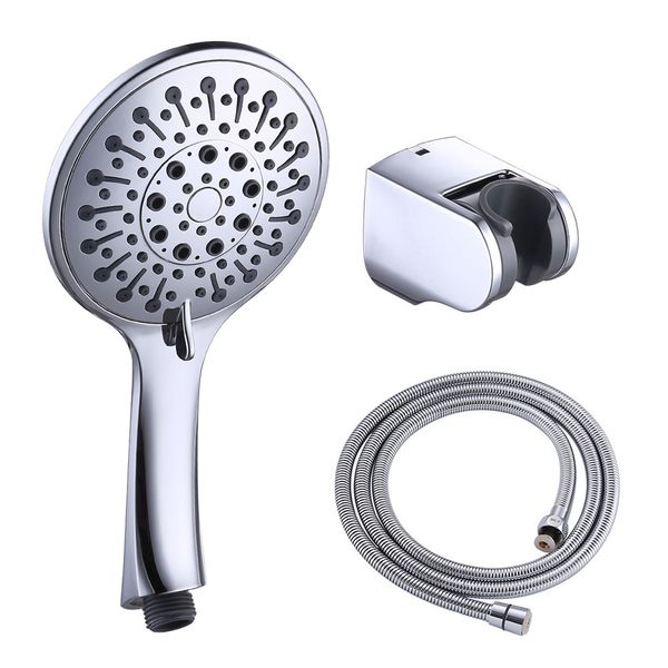 

kes 5-function bathroom handheld shower head with extra long hose and bracket holder, polished chrome, lp513