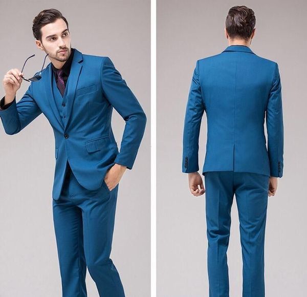 Azul De Três Peças Do Noivo Smoking Smoking One Button Center Homem De Casamento Terno Bonito Dos Homens de Negócios Jantar Blazer De Baile (Jaqueta + Calça + Gravata + Colete) 403