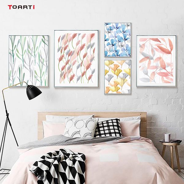 

nordic style simple pink flowers green plant canvas art painting print and poster wall pictures for living rooms home decoration