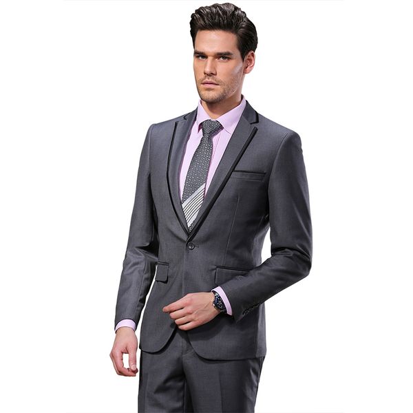 

tailored formal business grey men suits wedding black lapel pants slim groom tuxedo groomsmen suit man blazer masculino jacket 2 pieces, Black;gray