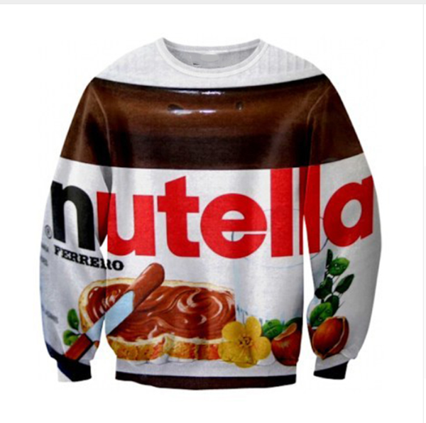 

wholesale-fashion womens/mens nutella funny 3d print casual sweatshirt plus size qq013, Black