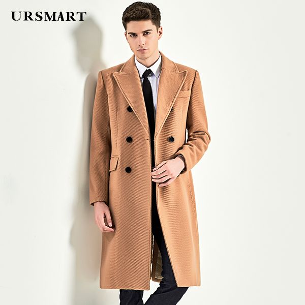 

ursmart long business coat men's double-breasted british style men's coat camel authentic fashion, Black