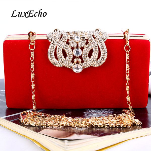 

luxecho flock buckle handbags single chain bride wedding purse fashion party evening bags day clutches shoulder bags
