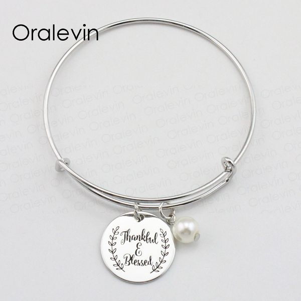 

thankful blessed inspirational hand stamped engraved pendant wire expandable bracelet bangle fashion jewelry,10pcs/lot, #ln1962b, Black
