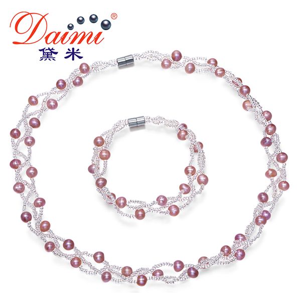

daimi natural pearl necklace bracelet wedding jewelry, 5-6mm cultured pearl white pink lavender sets, bridal jewelry sets, Black