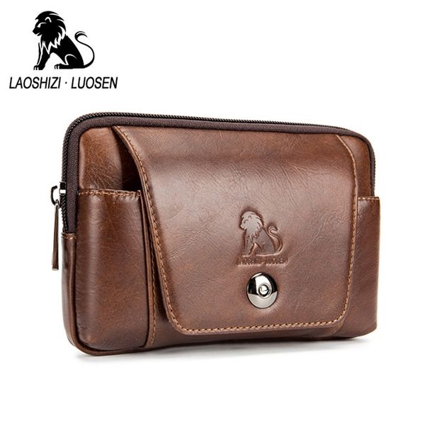 

laoshizi luosen genuine leather cowhide men waist pacvintage fashion belt mobile phone bag male hip bum small pocket purse