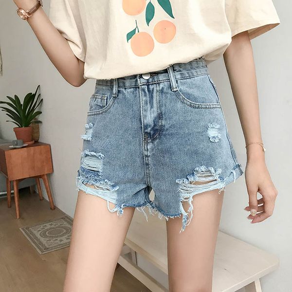 

2018 new women summer denim shorts high waist hole shorts chic vintage loose cotton short female #6758, White;black