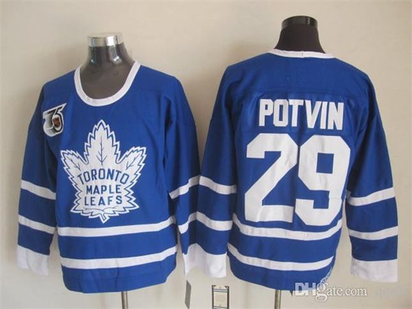 

toronto maple leafs ice hockey jerseys 29 felix potvin 75th anniversary vintage ccm authentic stitched jerseys mix order, Black;red