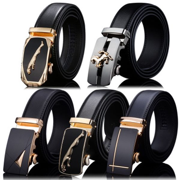 

men's belt fashion 100% genuine leather mens belts metal automatic buckles strap male for jeans cowboy 58 styles, Black;brown