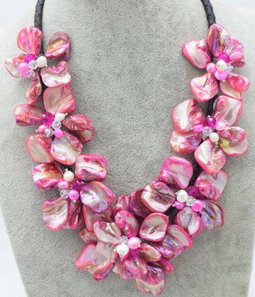 

wow freshwater pearl pink red rice and shell flower necklace 18inch nature fppj wholesale, Silver
