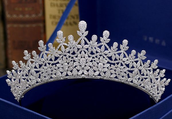 

new luxury high-end crown jewels zircon bridal wedding dress crown luxury birthday crown, Silver