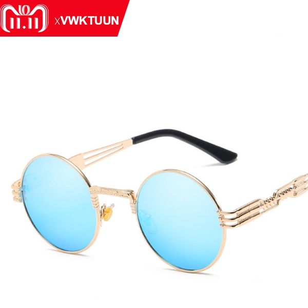 

vwktuun gothic steampunk sunglasses men women metal wrapeyeglasses round shades brand designer sun glasses mirror uv400, White;black