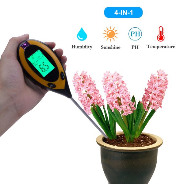 

new 4 in 1 soil tester ph humidity temperature sunlight intensity measurement analysis for garden plant flower hydroponic garden tools