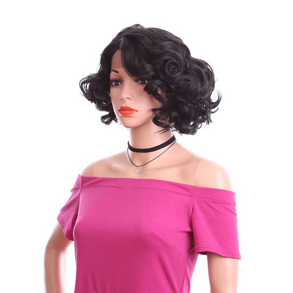 

short afro curly wig lace front wigs synthetic hair for black women side part natural black