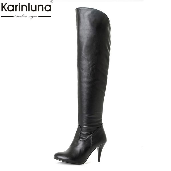 

karinluna 2018 dropship large sizes 34-50 customized thin high heel women's shoes woman party woman knee-high boots, Black