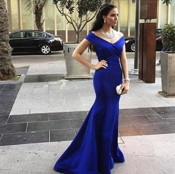 

royal blue prom dress mermaid evening dresses off the shoulder zipper back sweep train formal gowns, Black