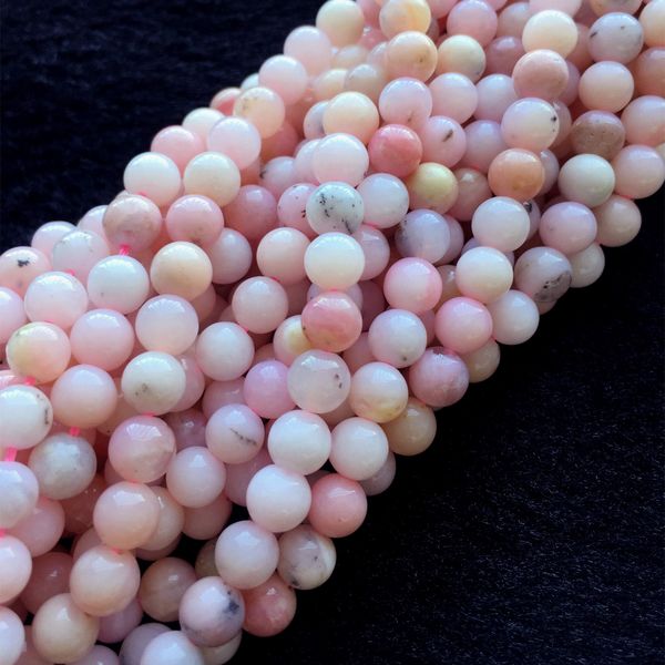 

natural genuine peru pink opal round loose small jewelry gemstones beads 15.5" 05760, Black