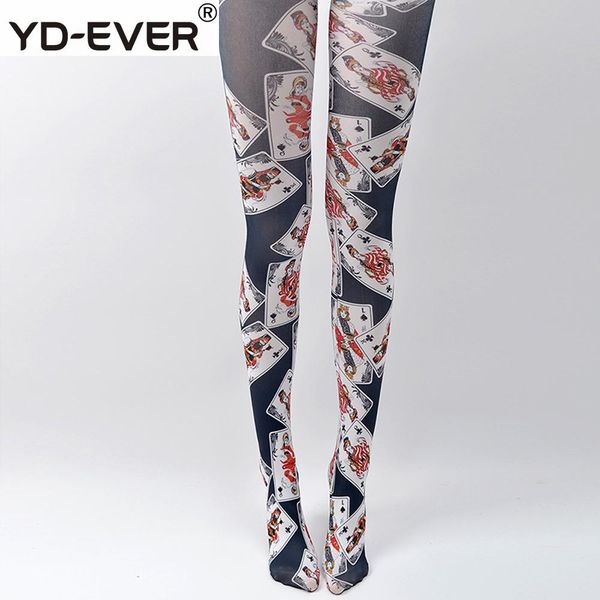

women tights poker pattern stockings spring tide female college wind printing bottom pantyhose thin cotton long fight color, Black;white