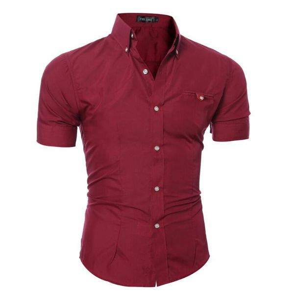 

2019 new men's shirts men's short-sleeved shirts solid color cotton brand fashion slim leisure men 's dress shirt jun 40, White;black