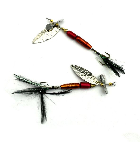 

5pcs feather jigs fishing hooks,rooster tail, fishing spinner spoon lures rotatable inline bass trout fishing tackle baits 9.5cm-13.9g spin
