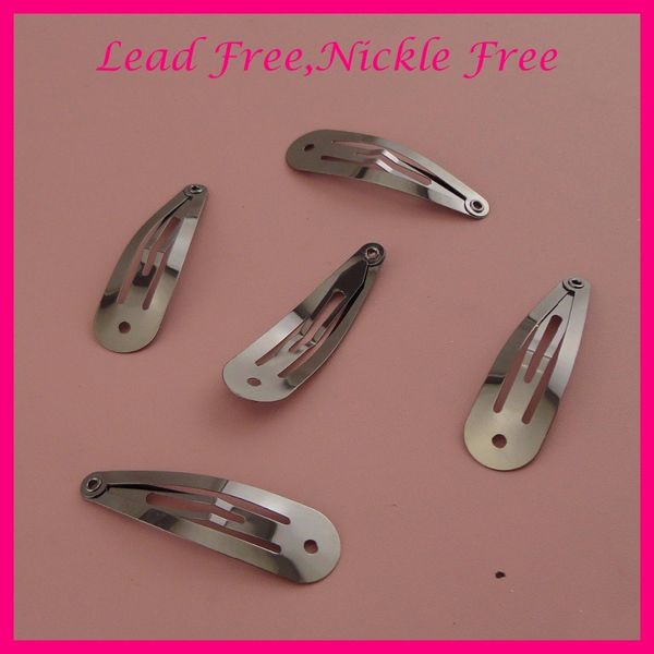 

50pcs 5.0cm 2.0" gunmetal black plain round head metal snap clip hairpins with small hole at lead and nickle wholesale, Golden;silver
