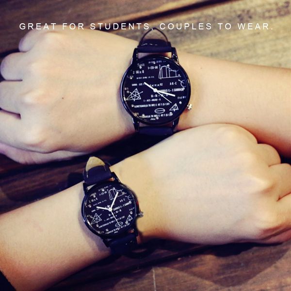 

fashion creative mathematical formulas pattern watch lovers unique dial quartz casual wristwatch men women gift clock relojes, Slivery;brown