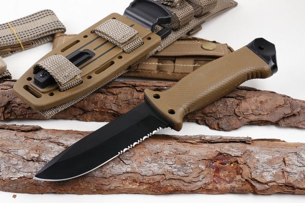 1 Pz Campione Classico Sopravvivenza All'aperto Coltello Dritto Coltello Tattico Lama Fissa, Coyote Brown, Fodero Drop Point Lama Seghettata