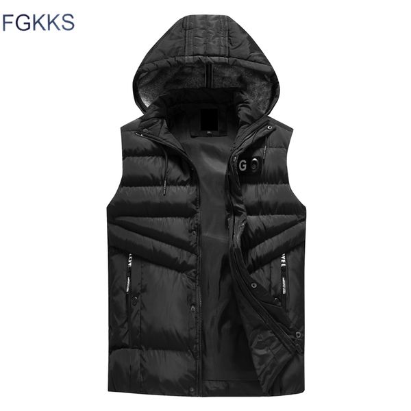 

fgks men vest sleeveless jackets 2018 autumn winter male hooded vests casual waistcoat men's coats thicken cotton-padded male, Black;white