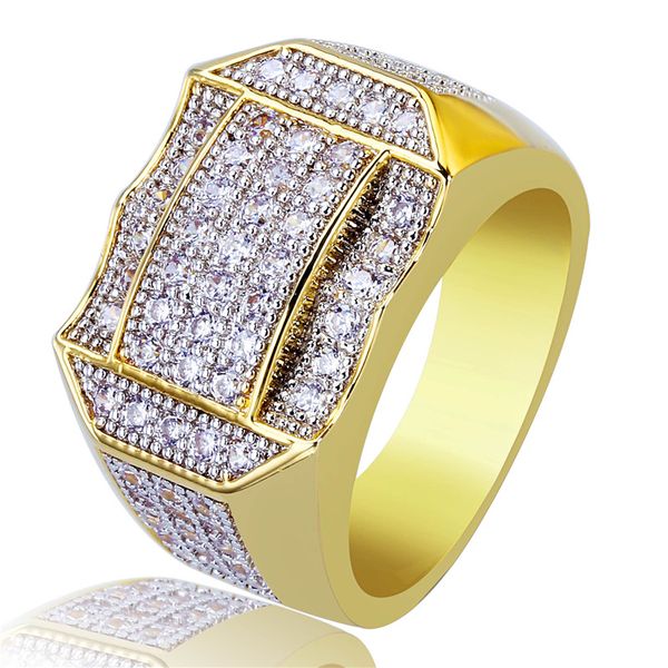 Hip Hop rame placcato color oro micro pavimentato pieno zircone fascino dito anelli d'oro gioielli bling per uomini donne