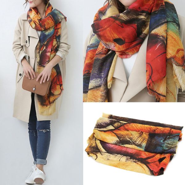 

1pcs women's graffiti scarves long wraps shawl imitation cashmere autumn winter scarf, Blue;gray