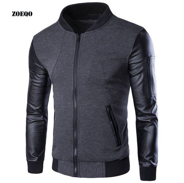 

zoeqo men hoodies patchwork leather sleeve casual sweatshirt men jacket coat tracksuits for mens masculino, Black;brown