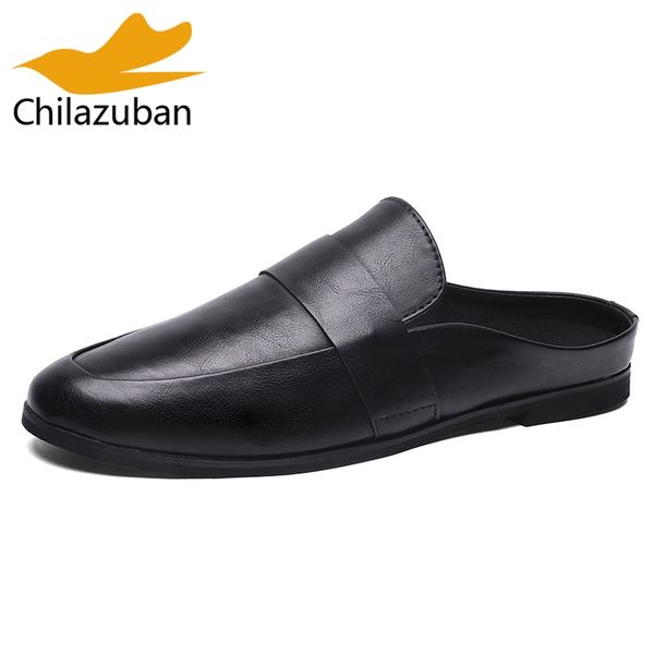 

chilazuban quality men sandals slip on solid color flats slippers daily holiyday concise sandals men footwear size 39-44, Black
