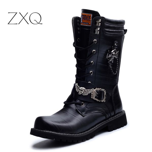 

new 2017 personality men's boots punk boots black male high-shoes fashion motorcycle plus size 37-45