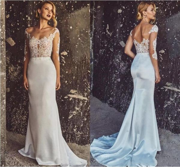 

elbeth gillis 2020 русалка свадебные платья четверть рукава иллюзия scoop шея спинки кружева свадебные платья длинное свадебное платье, White