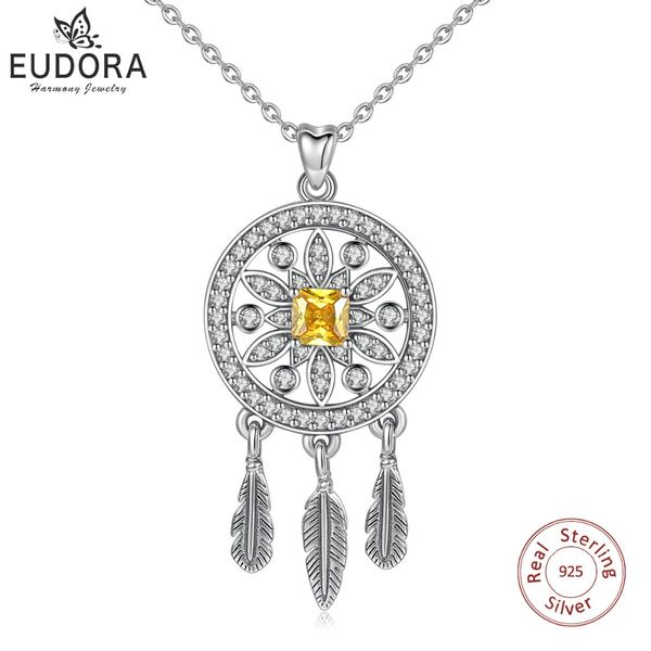 

eudora unique 925 sterling silver cubic zirconia dream catcher flower pendant necklace for women vintage jewelry girl gift d331