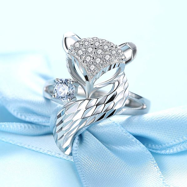 

s925 silver fox opens the ring student, japan and south korea, a simple personality gift for valentine's day birthday gift, Golden;silver