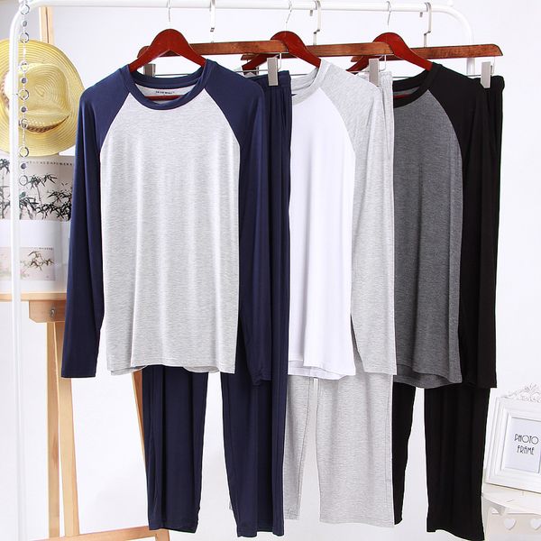 

new pajamas for men spring and autumn long sleeve cotton sleepwear mens pajamas set trousers solid, Black;brown