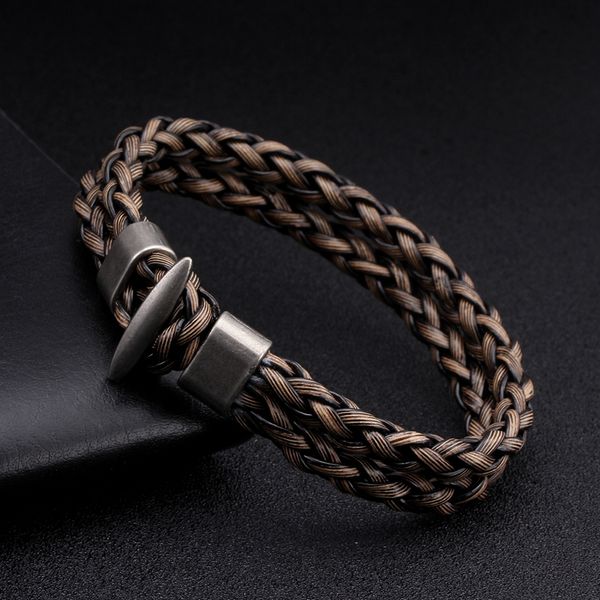 

snake braided vintage diy chain link genuine leather bracelets unique design outdoor sporty charm men male cuff bracelets, White