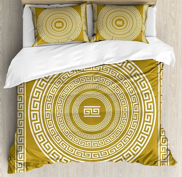 Greek Key Duvet Cover Set Frieze With Vintage Ornament Meander