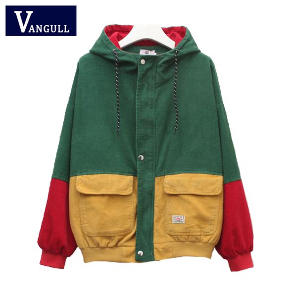 

casual spliced women's clothing 2018 autumn & winter hooded zipper female outwear patchwork long sleeve women thick basic jacket, Black;brown