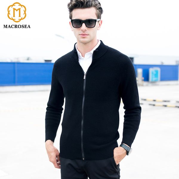 

macrosea 100% merino wool men's knitted zipper jackets sweater male formal business sweatercoat solid color wool sweater coat, White;black