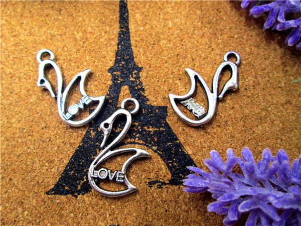 

60pcs--swan charms, antique silver love swan birds charm pendant 29x17mm, Bronze;silver