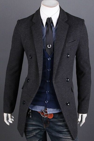

2114 new autumn and winter men wind coat korean version slim goods woolen fashion, Black