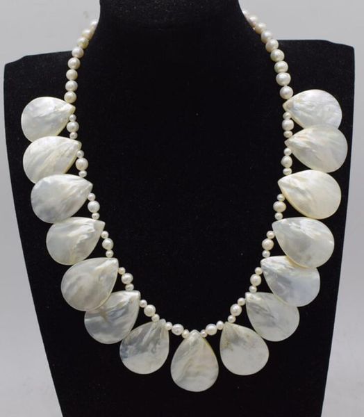 

freshwater pearl white near round and sea shell drop necklace wholesale 18inch fppj nature beads gift, Silver