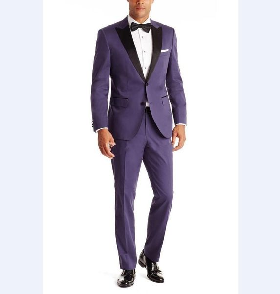 Fantastic Style Due pulsanti Dark Purple Groom Groom Smoking Smoking Picco Risvolto Groomsmen Mens Dinner Blazer Suits (Giacca + Pantaloni + Tie) No: 1808