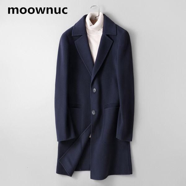 

2018 new mens double-faced woolen long coats men's thick outwear autumn winter business casual wool & blends plus size m-3xl, Black