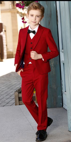 New Red Alta qualità Ragazzo Occasioni formali Kit Abiti Abbigliamento per bambini Abbigliamento da sposa Festa di compleanno Vestito da ballo (giacca + pantaloni + cravatta + gilet) NO 3